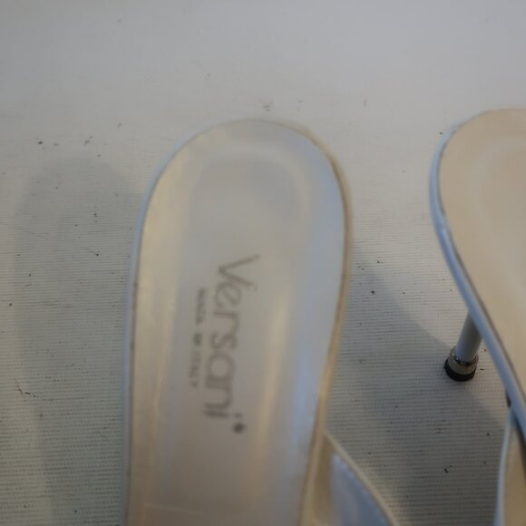 Womens Versani White Clear Open Toe Leather PVC Strappy Sandal Mule Heels 9.5 - Picture 7 of 13
